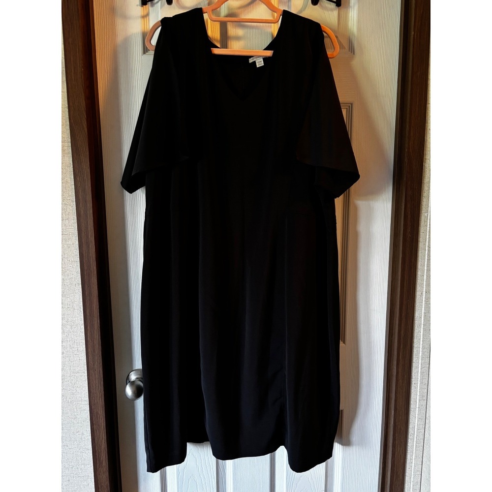 Cato Black Cold Shoulder Flutter Sleeve V-Neck Shift Dress Plus Size 22W